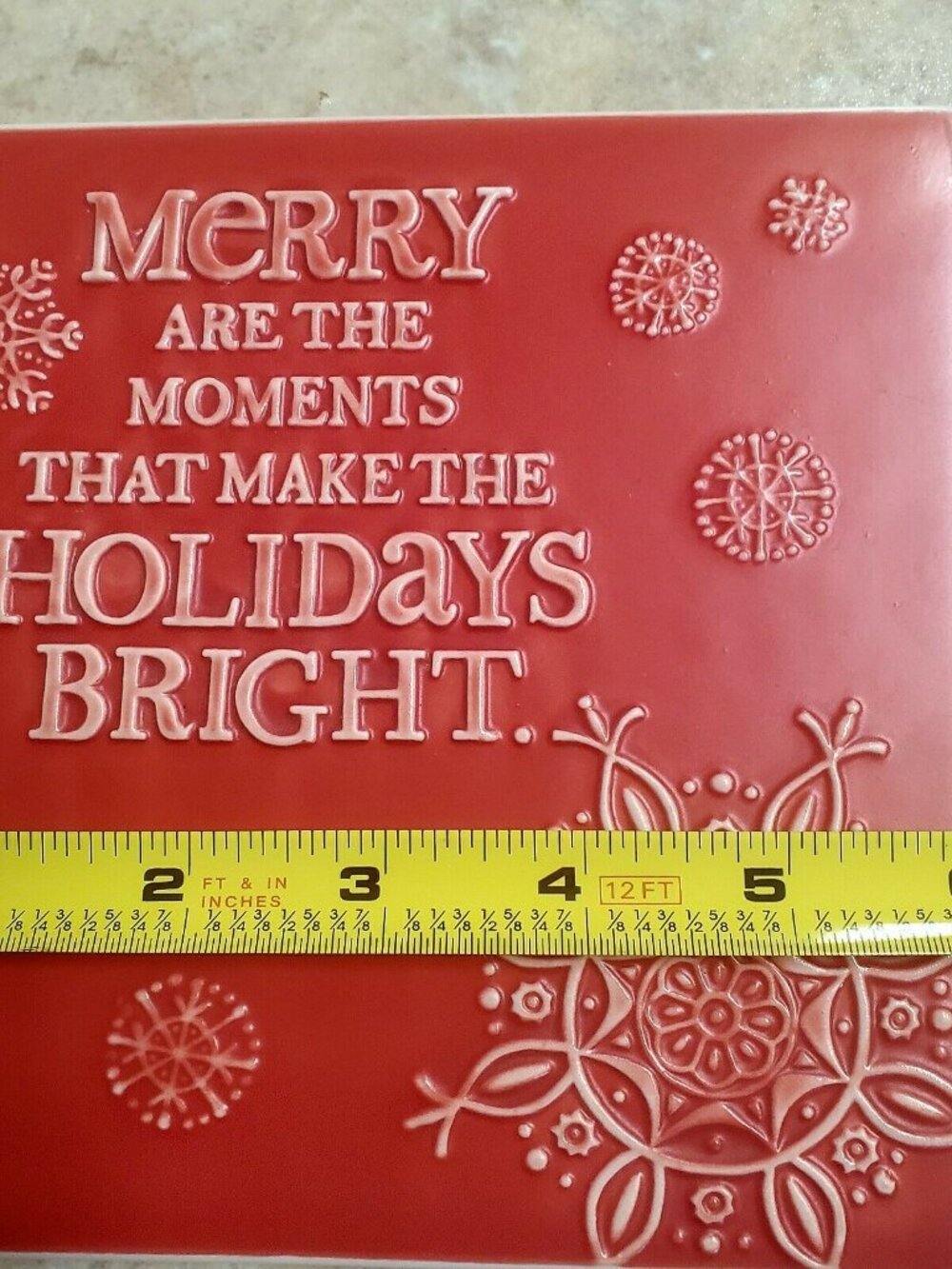 Hallmark Christmas Red Trivet embossed snowflake 6” ceramic tile Merry Moments - Picture 5 of 7